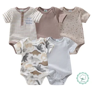 5pc Cotton Onsies, Newborn to 9M, S/S