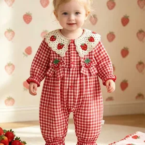 Long Sleeve Strawberry Romper, Infant Girl