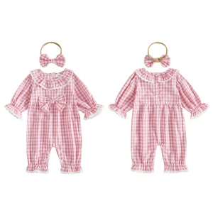 Girl Long Romper- Bow Headband