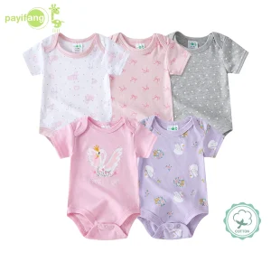 5pc Baby Girl Onsies, Animal Print